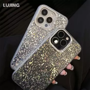 Роскошный лазерный блестящий чехол для телефона с бриллиантовыми пайетками для iPhone 16 15 14 13 Pro Max, эстетичный модный блестящий противоударный чехол For iPhone 16 серебряный