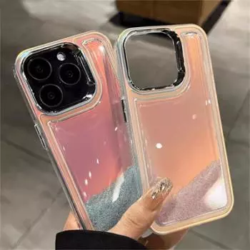 Роскошный лазерный неоновый зыбучий песок красочные бусины чехол для iPhone 15 14 13 12 11 Pro Max двухслойный ударопрочный эстетический чехол Aurora iPhone 15 Pro Max белый
