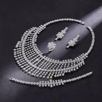 Роскошный легкий роскошный цирконовый полный бриллиантовый комплект из четырех частей для банкета, свадьбы, модных свадебных аксессуаров