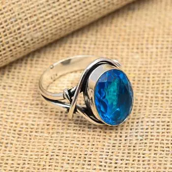 Роскошный лондонский голубой топаз, драгоценный камень, кольцо из стерлингового серебра 925 пробы, ювелирное изделие ручной работы, подарок 4 синий
