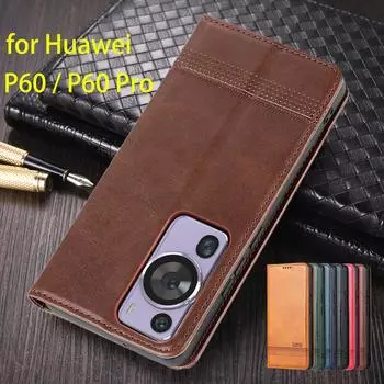 Роскошный магнитный адсорбционный кожаный чехол для Huawei P60 / Huawei P60 Pro Flip Cover Защитный чехол Capa Fundas Coque P60&Only Case