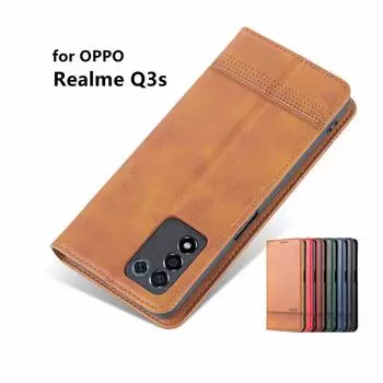 Роскошный магнитный адсорбционный кожаный чехол для OPPO Realme Q3s Q3 S Flip Cover Wallet Protective Case Capa Fundas Coque for Realme Q3s&Only Case