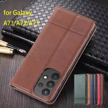 Роскошный магнитный адсорбционный кожаный чехол для Samsung Galaxy A73 A72 5G A71 4G Flip Cover Защитный чехол Fundas Coque for Galaxy A71 (4G)&Only Case