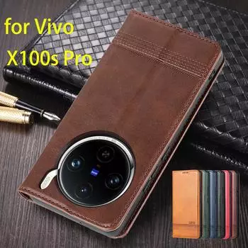 Роскошный магнитный адсорбционный кожаный чехол для Vivo X100s Pro /Vivo X100 Pro Flip Cover Защитный чехол Capa Fundas Coque for Vivo X100 Pro&Only Case