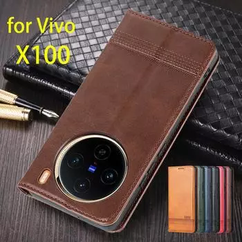Роскошный магнитный адсорбционный кожаный чехол для Vivo X100 X 100 Flip Cover Защитный чехол Capa Fundas Coque for Vivo X100&Only Case