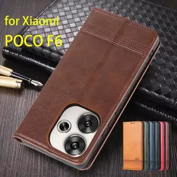 Роскошный магнитный адсорбционный кожаный чехол для Xiaomi POCOPHONE POCO F6 Flip Cover Protective Case Capa Fundas Coque for POCO F6&Only Case