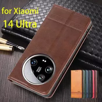 Роскошный магнитный адсорбционный кожаный чехол для Xiaomi 14 Ultra 14U Flip Cover Защитный чехол Capa Fundas Coque for Xiaomi 14 Ultra&Only Case
