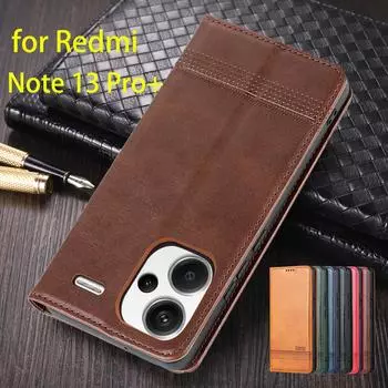 Роскошный магнитный адсорбционный кожаный чехол для Xiaomi Redmi Note 13 Pro+ / Note13 Pro plus Flip Cover Защитный чехол Fundas Coque Note 13 Pro plus&Only Case