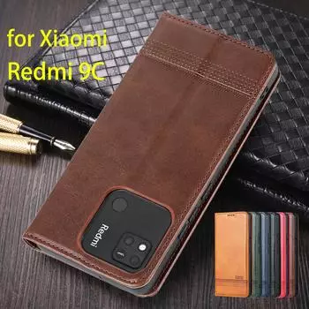 Роскошный магнитный адсорбционный кожаный чехол для Xiaomi Redmi 9C / Redmi 9C NFC Flip Cover Защитный чехол Capa Fundas Coque Redmi 9C&Only Case