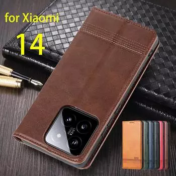 Роскошный магнитный адсорбционный кожаный чехол для Xiaomi Mi 14 / Xiaomi 14 Flip Cover Защитный чехол Capa Fundas Coque for Xiaomi 14&Only Case