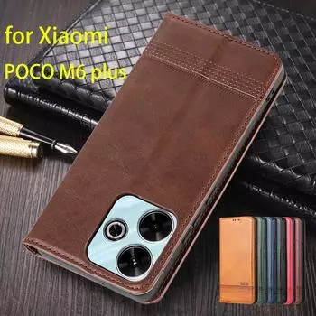 Роскошный магнитный адсорбционный кожаный чехол для Xiaomi POCOPHONE POCO M6 plus 5G Flip Cover Защитный чехол Capa Fundas Coque for POCO M6 plus 5G&Only Case
