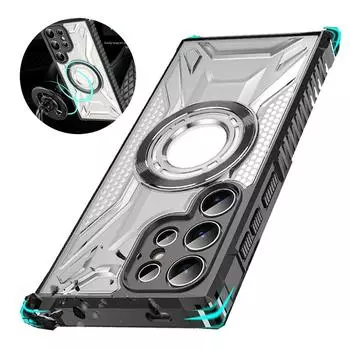 Роскошный магнитный беспроводной зарядный бронированный чехол для iPhone 16 15 14 13 12 11 Samsung S24 S23 S22 ультра нескользящая рамка противоударный бампер прозрачный чехол Samsung A05S 4G чёрный