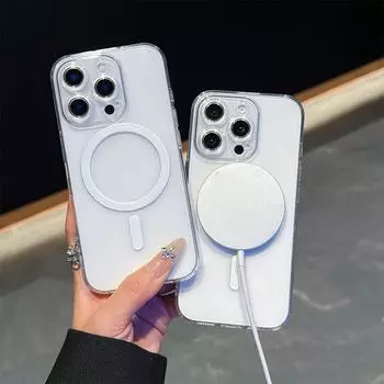 Роскошный магнитный беспроводной зарядный чехол Magsafe для iPhone 16 15 14 13 12 11 Pro XR XS Max 7 8 Plus 13 mini задняя крышка прозрачный чехол for iPhone 7 Plus/8 Plus прозрачный