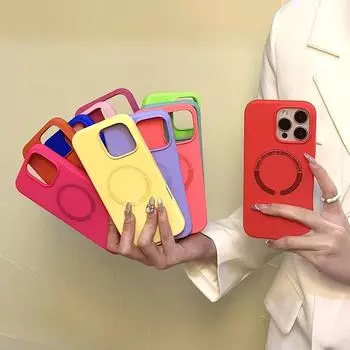 Роскошный магнитный беспроводной зарядный гладкий жидкий силиконовый чехол для телефона iPhone 16 15 14 13 12 Pro Max цветной чехол для телефона Dopamine iPhone 16 Pro Max