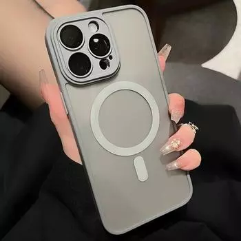 Роскошный магнитный чехол для беспроводной зарядки Magsafe для iPhone 15 14 Plus 13 12 Pro Max 11, противоударный защитный бампер с матовыми линзами For iPhone 15 Pro Max чёрный