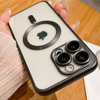 Роскошный магнитный чехол для беспроводной зарядки Magsafe для iPhone 15 14 Plus 13 12 11 Pro Max, оригинальный цветной матовый чехол-бампер For iPhone 15 Pro Max чёрный