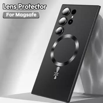 Роскошный магнитный чехол для Samsung Galaxy S25 S24 S23 Ultra S22 Plus S21 S20 FE Magsafe Lens Protector Беспроводная зарядка Чехол для телефона For Samsung S24 Ultra белый