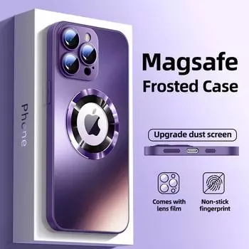 Роскошный магнитный чехол для телефона iPhone 14 13 12 11 15 Pro Max Magsafe с беспроводной зарядкой, стеклянный чехол для защиты объектива, мобильный чехол For iPhone 15Pro Max