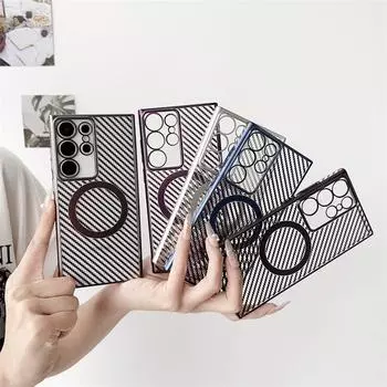 Роскошный магнитный чехол для телефона из углеродной пайки для Samsung S24 Ultra S23 Ultra S22 Ultra, универсальный защитный чехол от падения Samsung S24 Ultra фиолетовый