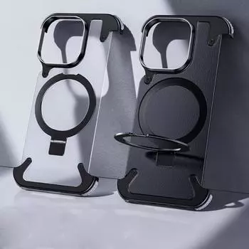 Для Magsafe Магнитный Роскошный Чехол Для Телефона Для Iphone 16 15 Plus 14 13 12 Pro Max Алюминиевый Сплав TPU Держатель Чехол Для Телефона Чехол iPhone 15 чёрный