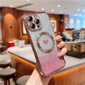 Роскошный магнитный чехол для телефона Magsafe с металлическим покрытием для iPhone Wireless 11 12 13 14 15 Pro Max, блестящий чехол с постепенным блеском на 14 Plus For iPhone 12