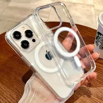 Роскошный магнитный чехол для телефона с беспроводной зарядкой для iPhone 11 12 13 14 15 Pro Max Mini Plus противоударный прозрачный чехол-бампер Magsafe For iPhone 11 чистый