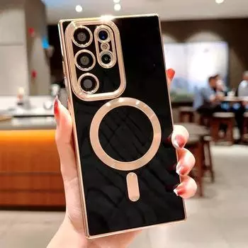 Роскошный магнитный чехол для телефона с беспроводной зарядкой для Samsung S21 S22 S23 Ultra Plus Magsafe, бампер, противоударный мягкий чехол Samsung S23 Ultra белый