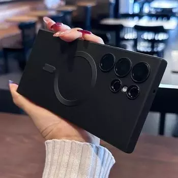 Роскошный магнитный беспроводной чехол Magsafe для Samsung Galaxy S25 S24 S23 Ultra S22 Plus S21 S20 FE матовый силиконовый защитный чехол для объектива For Samsung S24 Ultra белый