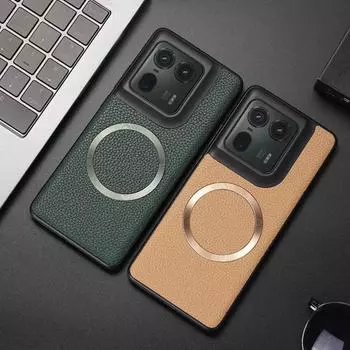 Роскошный магнитный чехол из искусственной кожи для Motorola Edge 50 Pro Fusion X50 Ultra Edge 40 Neo 5g, чехол Magsafe с цветной силиконовой рамкой и полной защитой For Edge 50 Ultra золотой