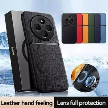 Роскошный магнитный чехол из искусственной кожи для Xiaomi Redmi 14C 4G Poco C75, защитный чехол с твердой задней крышкой, чехол Fundas Capa For Redmi 14C 4G синий