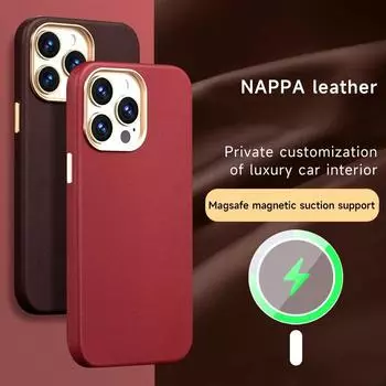 Роскошный магнитный чехол из натуральной кожи для iPhone 15 Pro Max, чехол с беспроводной зарядкой для IPhone 14 13 Pro Max, кожаный чехол Magsafe iphone 15 красный
