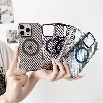 Роскошный магнитный чехол из углеродного волокна для iPhone 15 Pro Max 14 Plus 13 12 Pro, универсальный защитный чехол от падения iPhone 15 Pro Max чёрный