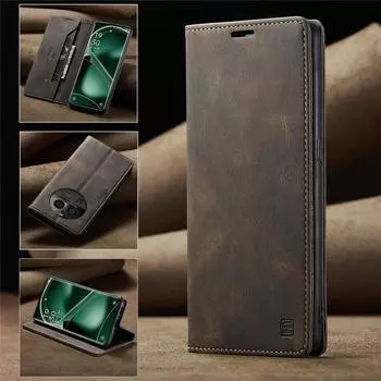 Роскошный магнитный чехол-кошелек из натуральной кожи для OPPO Find X6 Pro с отделением для карт, подставкой, противоударным складным держателем, полной защитой OPPO Find X6 чёрный