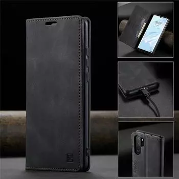 Роскошный магнитный чехол-кошелек из натуральной кожи для Huawei P30 P50 P30 Lite с отделением для карт, подставкой, противоударным складным держателем, полной защитой Huawei P50 чёрный