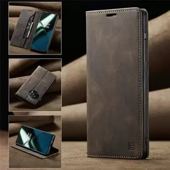 Роскошный магнитный чехол-кошелек из натуральной кожи для One Plus с 11 отделениями для карт, противоударный складной держатель, полная защита OnePlus 11 чёрный