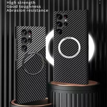 Роскошный магнитный чехол Macsafe YurKem из углеродного волокна для Magsafe Samsung S24 S22 Ultra S21 S23 Plus S22ultra S22 S24 Plus S21Ultra S23 + матовый чехол For S22