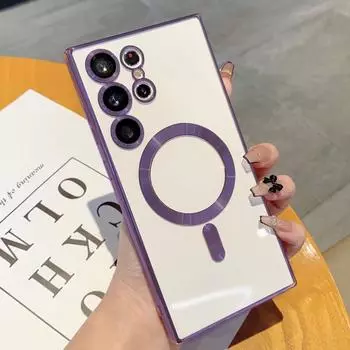 Роскошный магнитный чехол Magsafe для Samsung Galaxy S22 S23 Ultra Plus, чехлы с покрытием, беспроводная зарядка, силиконовый мягкий чехол For Samsung S23Ultra