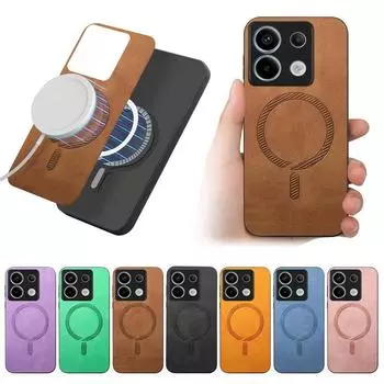 Роскошный магнитный чехол Magsafe для Xiaomi 13t Poco X6 F6 Pro Redmi Note 14 13 Pro K70e 13c PU кожаный противоударный TPU Hybird Pc однотонный чехол Redmi Note 13 5G чёрный