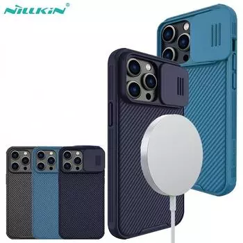 Роскошный магнитный чехол Nillkin для iPhone 14 Pro 14 Plus 14 Pro Max CamShield Pro, чехол для телефона, защита слайдера камеры, ТПУ + ПК, противоударная задняя крышка iPhone 14 чёрный