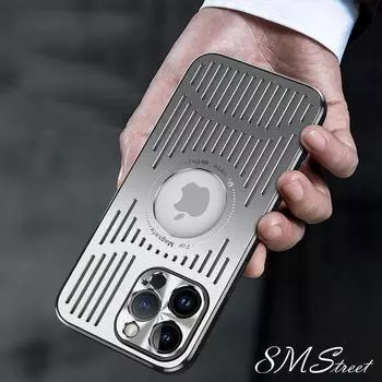 Роскошный магнитный чехол для беспроводной зарядки iPhone 16 15 12 14 13 Pro Max из алюминиевого сплава с теплоотводом и ударопрочным покрытием For iPhone 14 чёрный