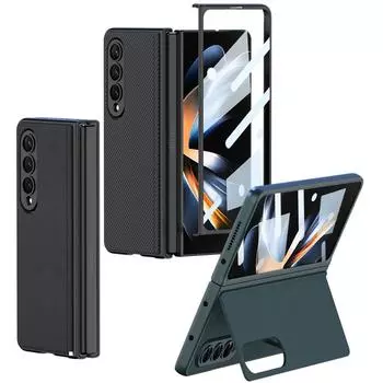 Роскошный магнитный кожаный чехол для Samsung Galaxy Z Fold 4, передний чехол-подставка из закаленного стекла для Galaxy Z Fold4 For Galaxy Z Fold 4 вино красного