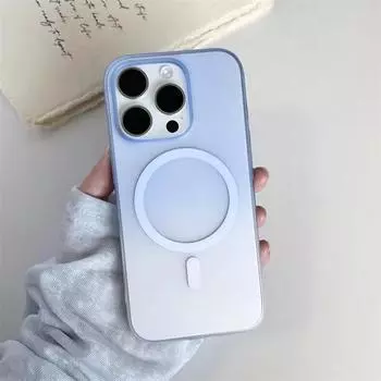 Роскошный магнитный Magsafe жесткий чехол из ПК для iPhone 16 15 14 13 12 Pro Max Plus матовый чехол прозрачный градиентный конфетный цвет тонкий чехол iPhone 16 Pro Max синий