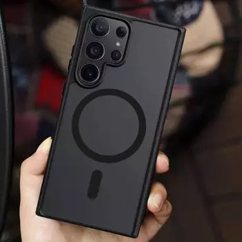 Роскошный магнитный матовый чехол для телефона Samsung Galaxy S24 Ultra S24 S23 S22 Ultra Plus S20 S21 FE, противоударный чехол с беспроводной зарядкой For Galaxy S24 Ultra чёрный