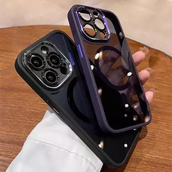 Роскошный магнитный металлический защитный бампер для объектива iPhone 11 12 13 14 15 Pro Max 14 15 Plus с беспроводной зарядкой, твердый прозрачный чехол iPhone 11 чёрный