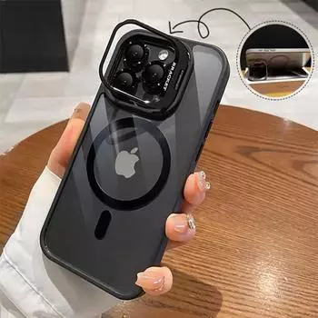Роскошный магнитный противоударный чехол для телефона iPhone15 14 13 12 11 Pro Max Plus Magsafe Funda Stand, стеклянная защита объектива, задняя крышка For iPhone 15 Pro