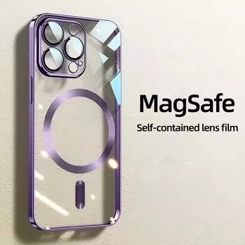 Роскошный магнитный прозрачный чехол для телефона для iPhone 14 13 12 15 Pro Max, чехол для мобильного телефона Magsafe, защита объектива, беспроводная зарядка, принципиально For iPhone15 Pro Max