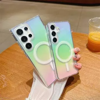 Роскошный магнитный прозрачный чехол из ТПУ с лазерной радугой для Samsung S24 Ultra S23 Plus S22 S21 FE, универсальный защитный чехол от падения Samsung S21 FE