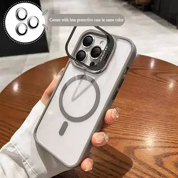 Роскошный магнитный прозрачный чехол Magsafe с держателем для iPhone 15 14 13 12 11 Pro Max Plus, стеклянный защитный чехол для объектива For iPhone 14 Plus