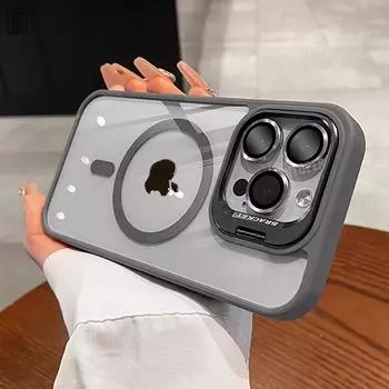 Роскошный магнитный прозрачный чехол Magsafe с держателем для iPhone 15 14 13 12 11 Pro Max Plus, стеклянный защитный чехол для объектива For iPhone 14 Plus