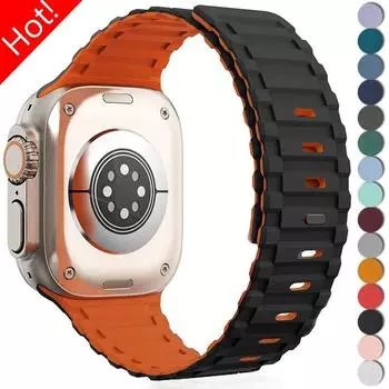 Роскошный магнитный ремешок для Apple Watch Ultra2 S10 Band 49 мм 46 мм 42 мм 45 мм 44 мм 40 мм 38 мм 41 мм силиконовый браслет iWatch Series 9 8 7 6 SE 38mm 40mm 41mm
